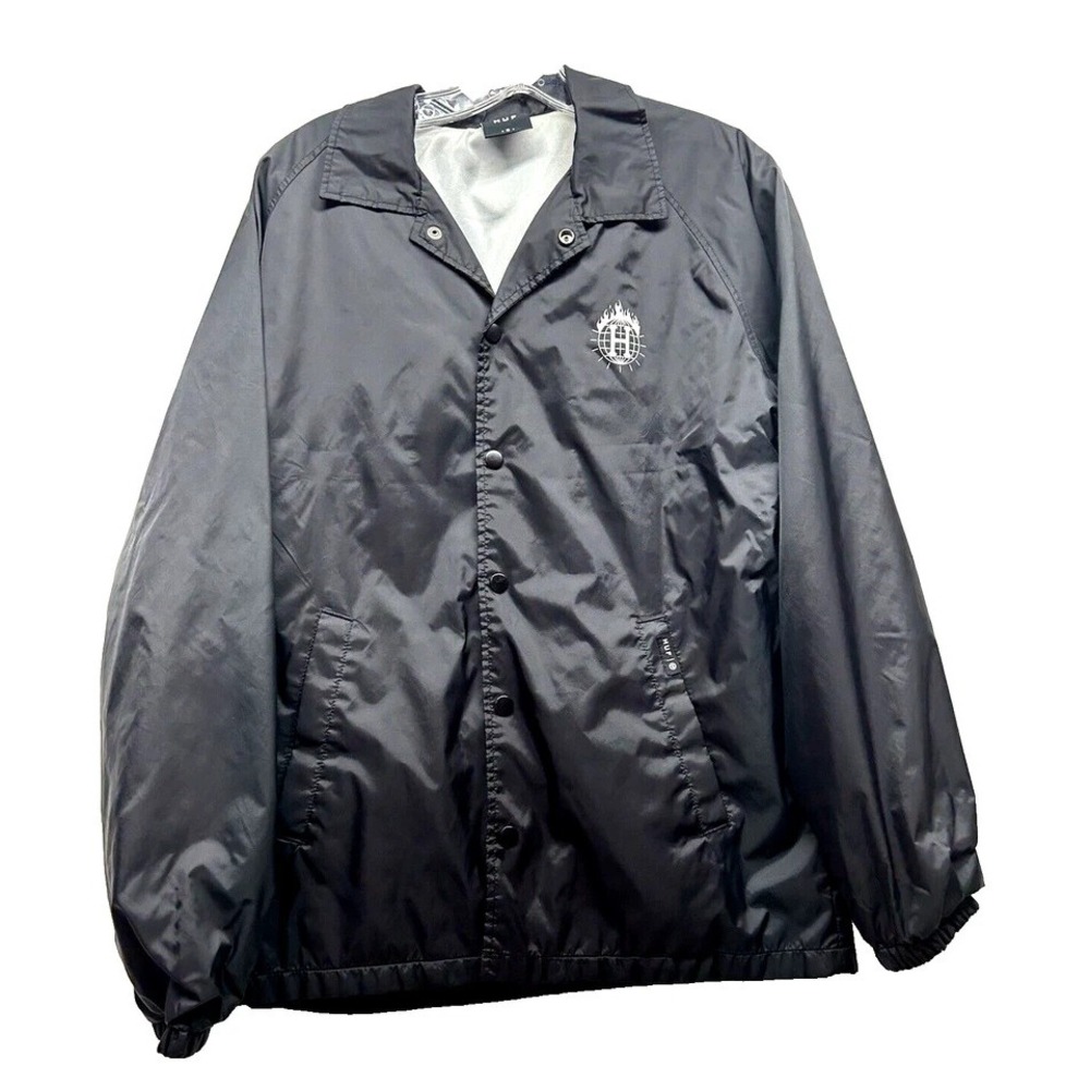 Huf Skateboards Thrasher Men's Small Coach's Black Satin Windbreaker Jacket (UB)